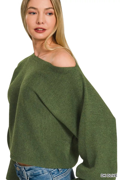 Zenana Boat Neck Balloon Sleeve Sweater - Bitsy Gypsy Boutique