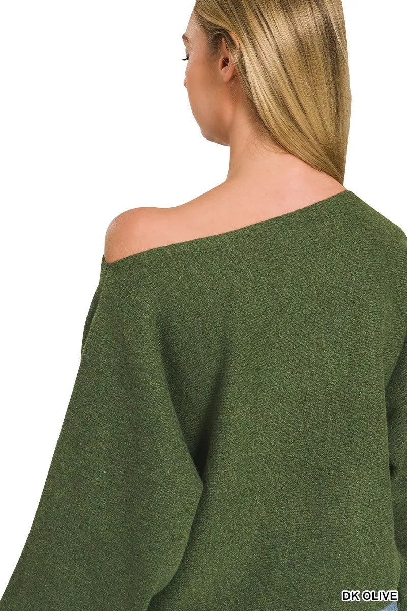 Zenana Boat Neck Balloon Sleeve Sweater - Bitsy Gypsy Boutique