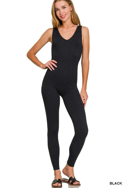 Zenana Breathable Seamless Ribbed Sports Jumpsuit - Bitsy Gypsy Boutique