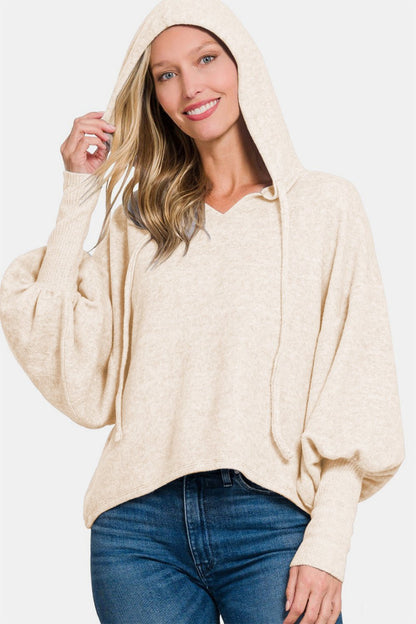 Zenana Brushed Hacci Drop Shoulder Cropped Hoodie - Bitsy Gypsy Boutique