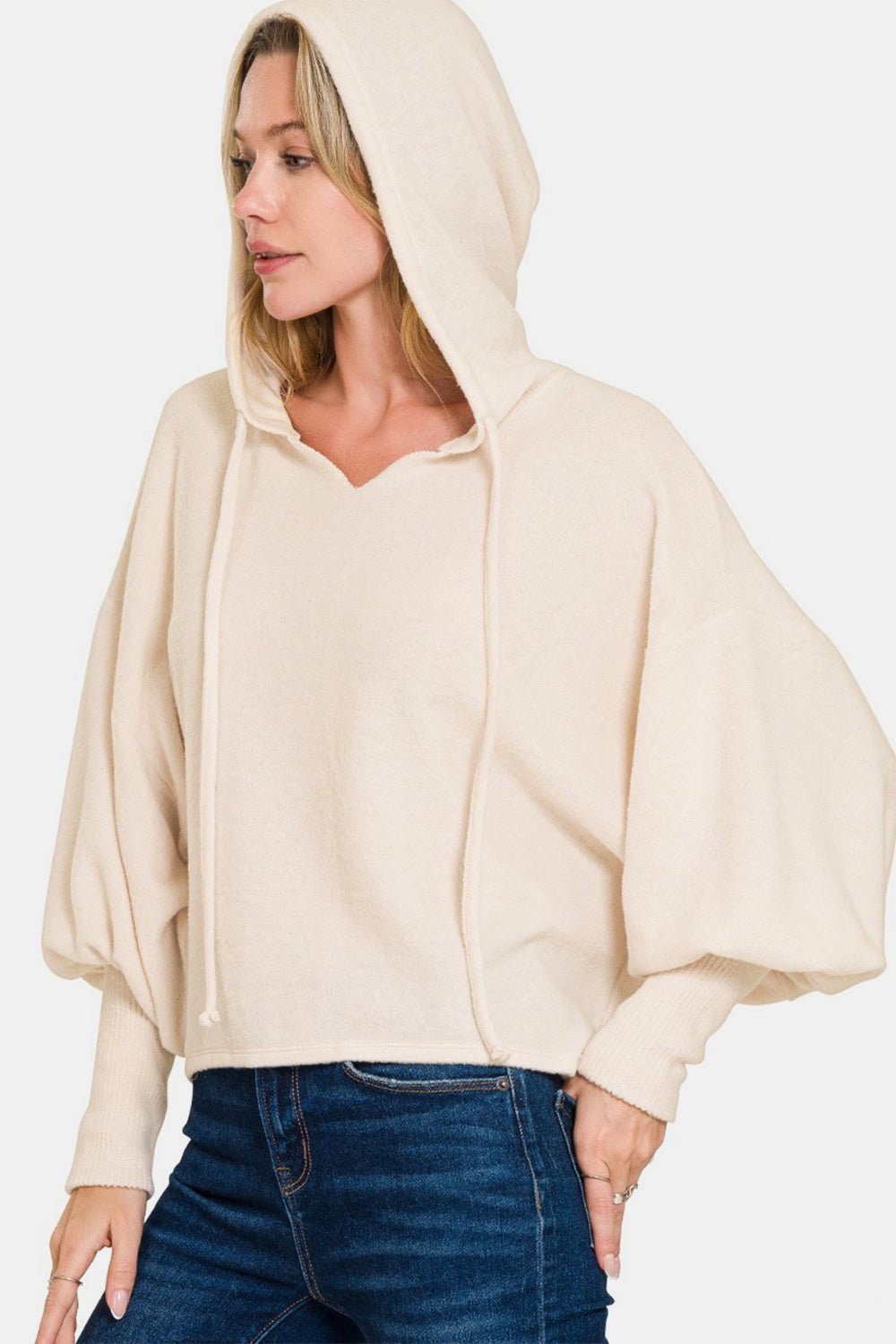 Zenana Brushed Hacci Drop Shoulder Cropped Hoodie - Bitsy Gypsy Boutique