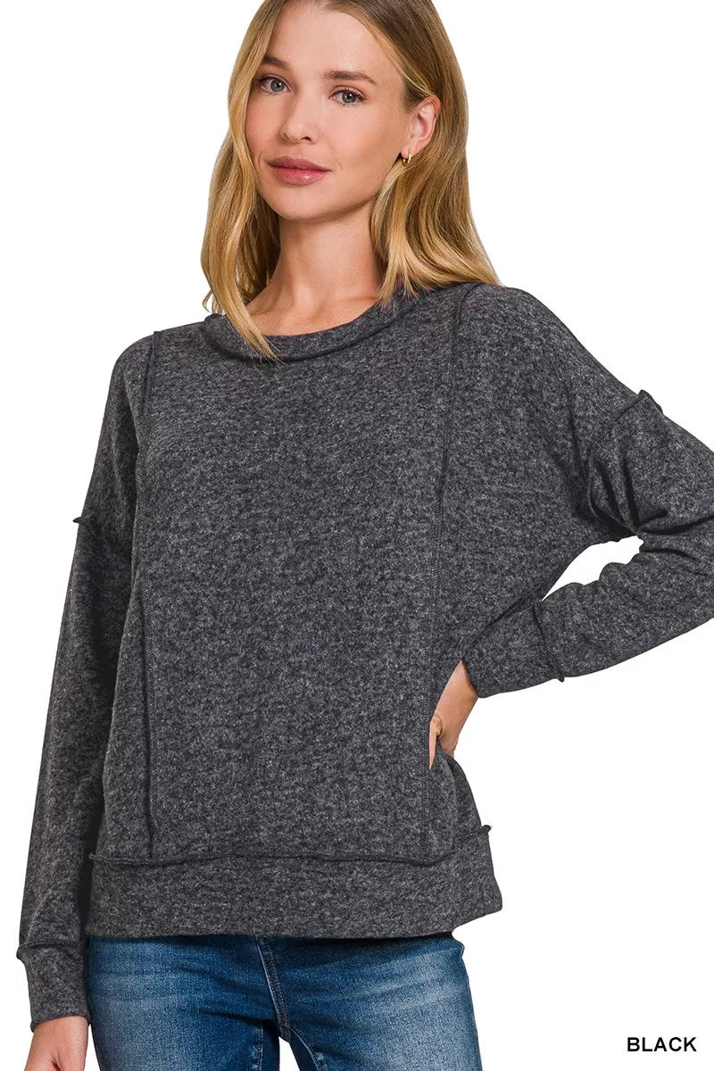Zenana Brushed Hacci Drop Shoulder Sweater - Bitsy Gypsy Boutique