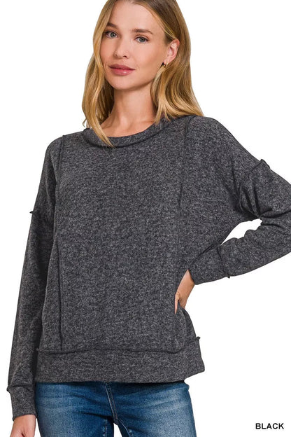 Zenana Brushed Hacci Drop Shoulder Sweater - Bitsy Gypsy Boutique