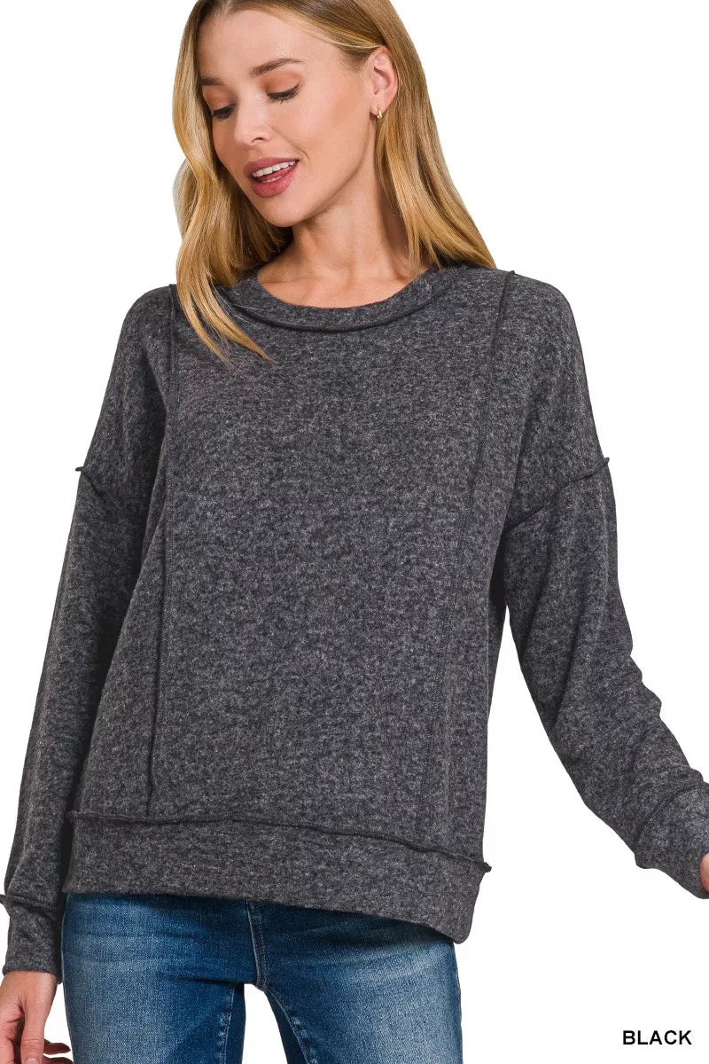 Zenana Brushed Hacci Drop Shoulder Sweater - Bitsy Gypsy Boutique