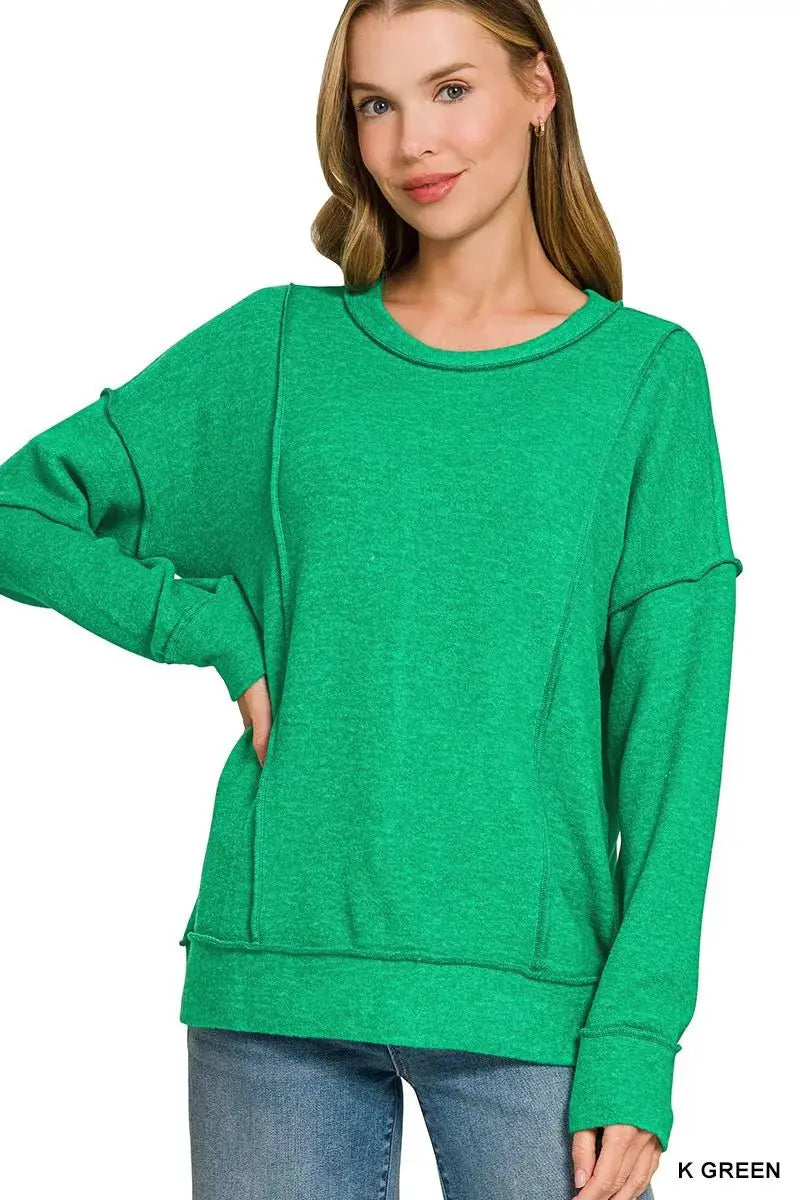 Zenana Brushed Hacci Drop Shoulder Sweater by Trendsi