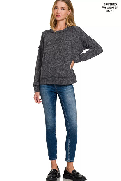 Zenana Brushed Hacci Drop Shoulder Sweater - Bitsy Gypsy Boutique