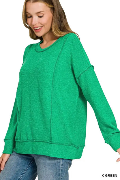 Zenana Brushed Hacci Drop Shoulder Sweater by Trendsi