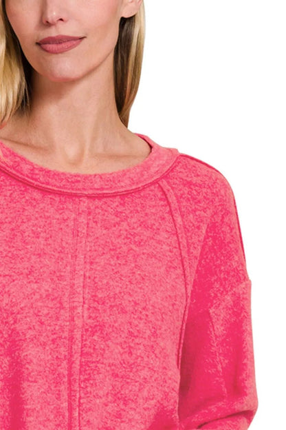 Zenana Brushed Hacci Exposed Seam Hi Low Sweater - Bitsy Gypsy Boutique