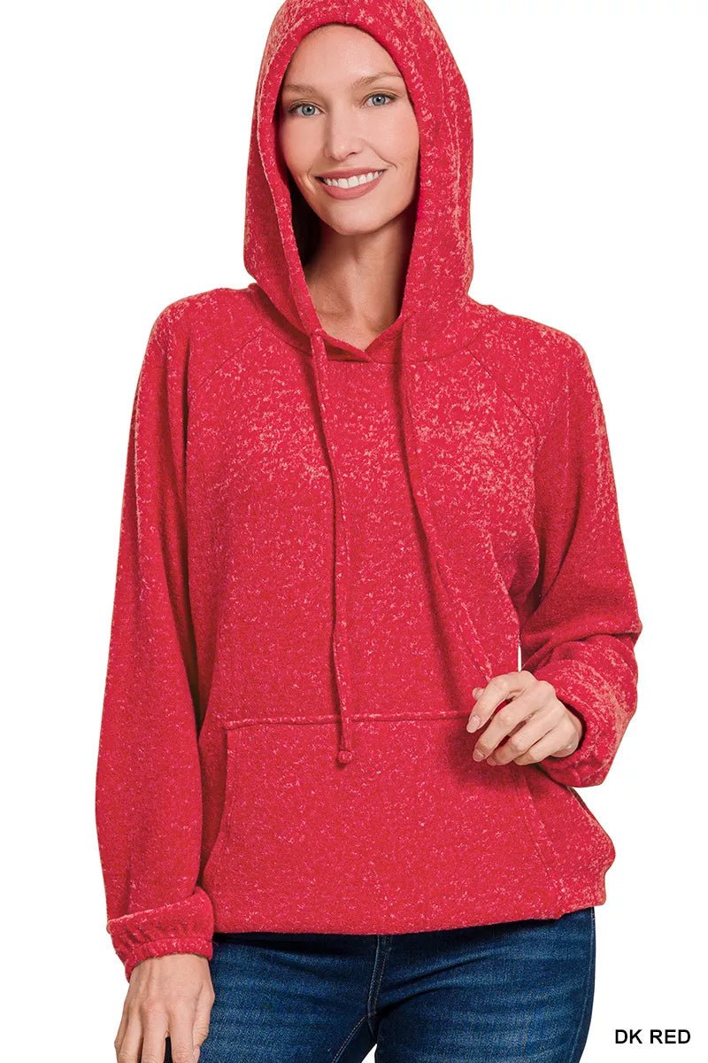 Zenana Brushed Hacci Melange Hooded Sweater - Bitsy Gypsy Boutique