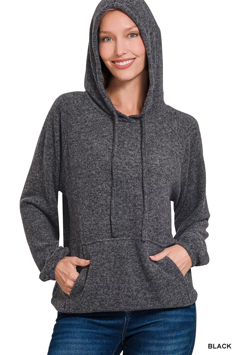 Zenana Brushed Hacci Melange Hooded Sweater - Bitsy Gypsy Boutique