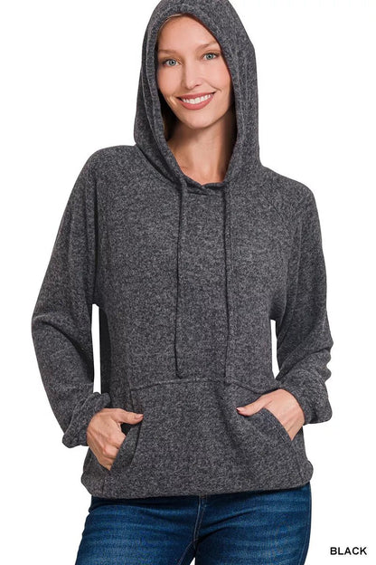 Zenana Brushed Hacci Melange Hooded Sweater - Bitsy Gypsy Boutique