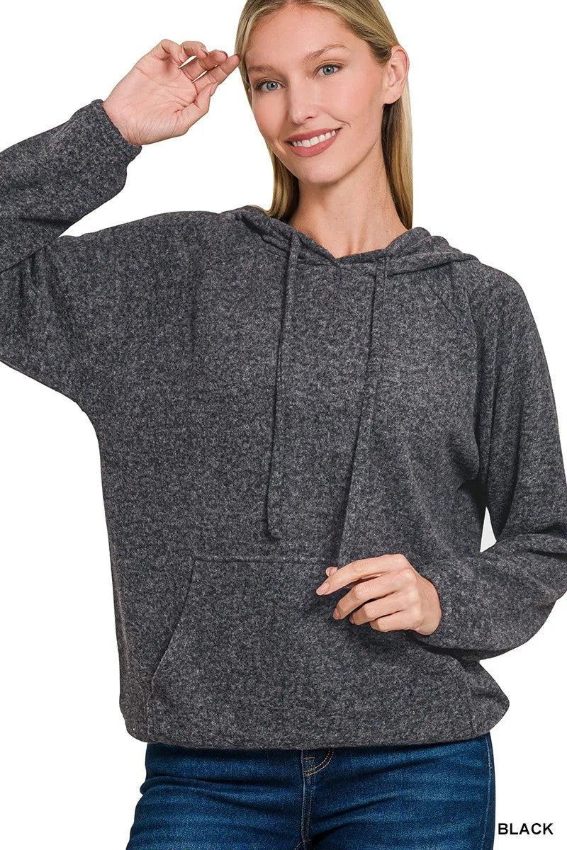 Zenana Brushed Hacci Melange Hooded Sweater - Bitsy Gypsy Boutique