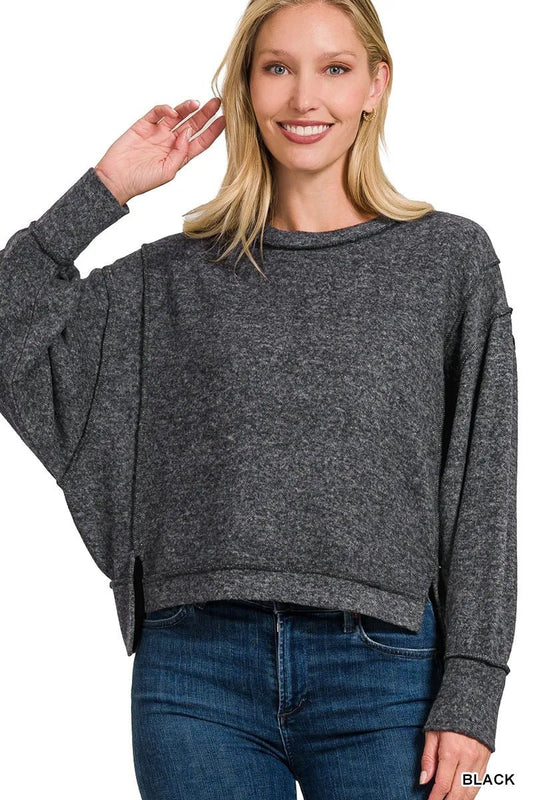 Zenana Brushed Melange Hacci Oversized Pullover - Bitsy Gypsy Boutique