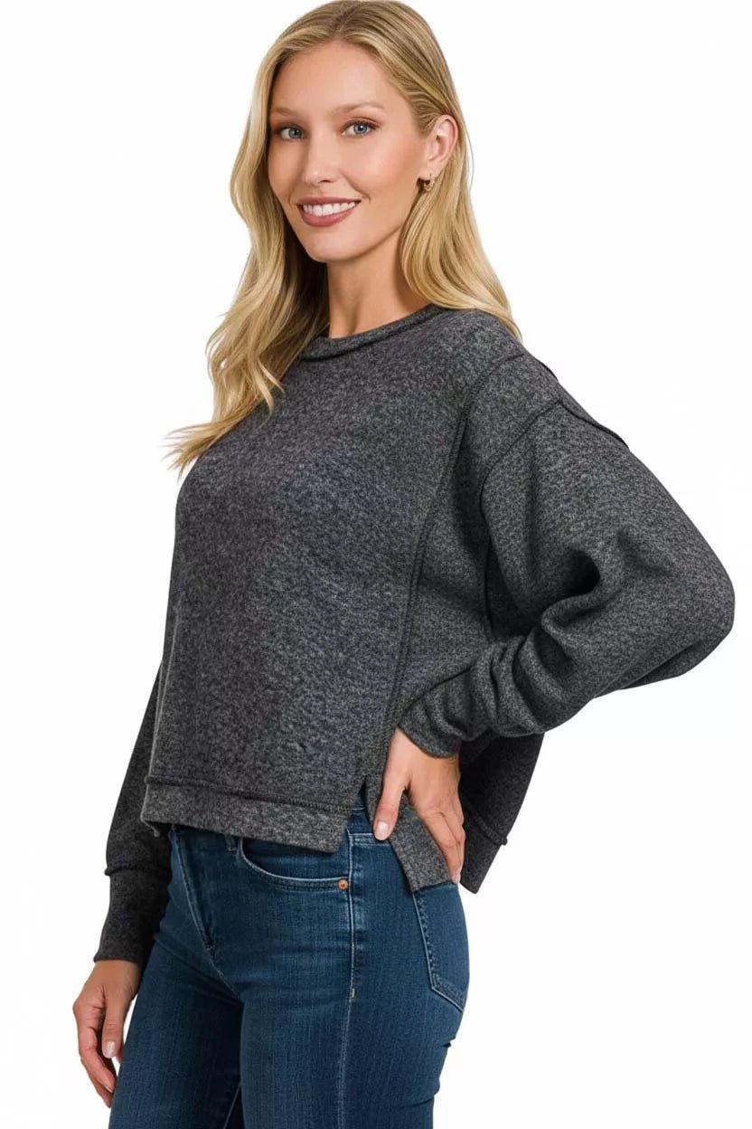 Zenana Brushed Melange Hacci Oversized Pullover - Bitsy Gypsy Boutique