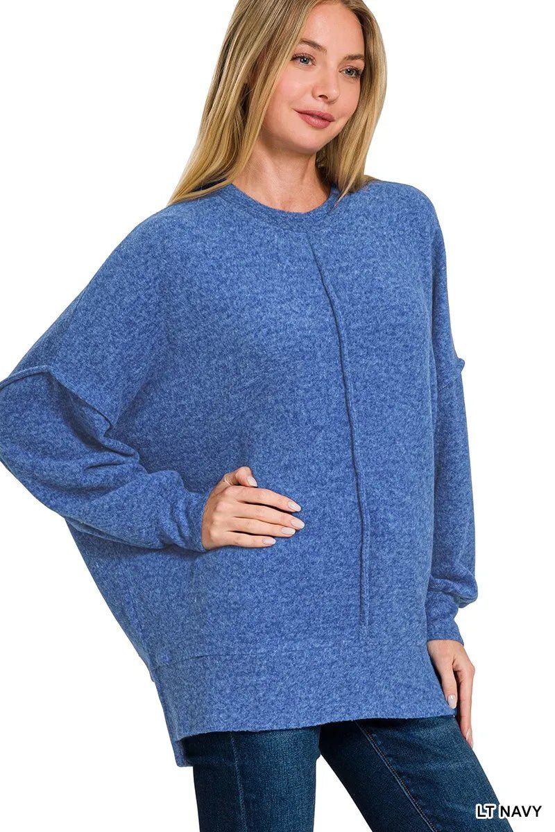 Zenana Brushed Melange Hacci Oversized Sweater - Bitsy Gypsy Boutique