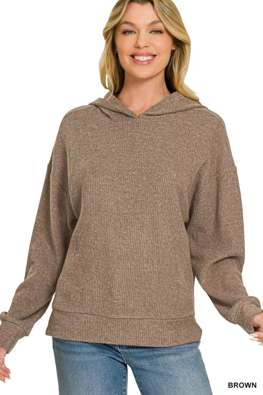 Zenana Brushed Ribbed Hacci Hoodie - Bitsy Gypsy Boutique