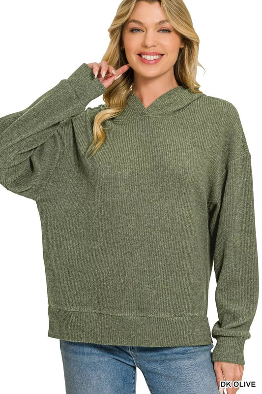 Zenana Brushed Ribbed Hacci Hoodie - Bitsy Gypsy Boutique
