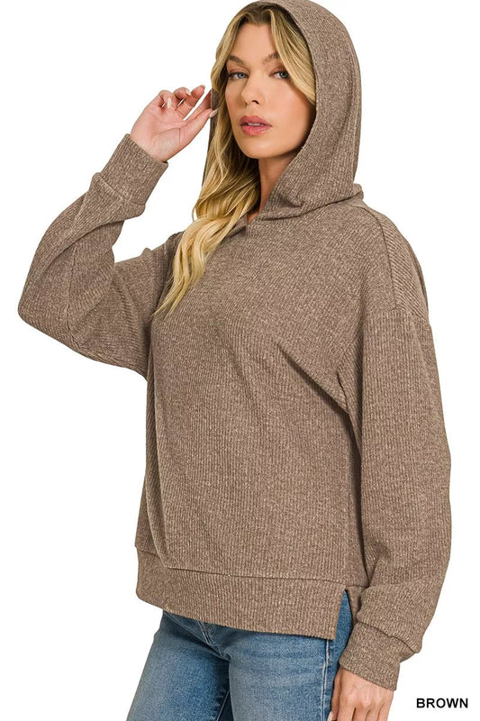 Zenana Brushed Ribbed Hacci Hoodie - Bitsy Gypsy Boutique