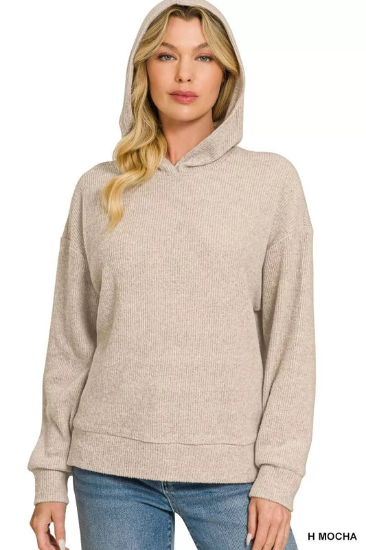 Zenana Brushed Ribbed Hacci Hoodie Pullover - Bitsy Gypsy Boutique