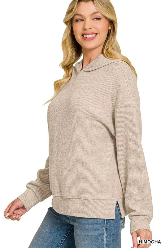 Zenana Brushed Ribbed Hacci Hoodie Pullover - Bitsy Gypsy Boutique
