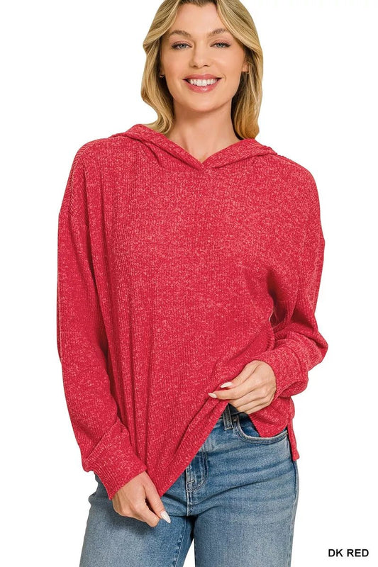 Zenana Brushed Ribbed Hacci Hoodie Pullover - Bitsy Gypsy Boutique