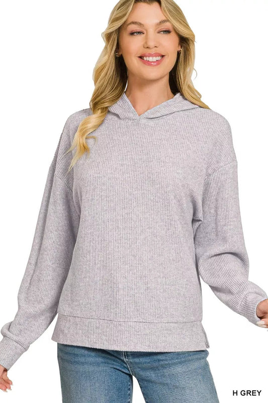 Zenana Brushed Ribbed Hacci Hoodie Pullover - Bitsy Gypsy Boutique