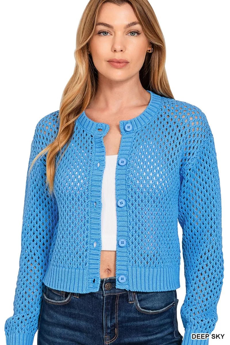 Zenana Button Down Lightweight Crochet Cardigan Sweater - Bitsy Gypsy Boutique