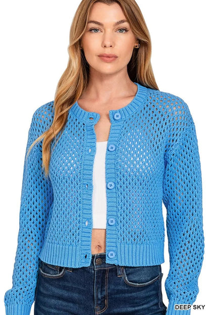 Zenana Button Down Lightweight Crochet Cardigan Sweater - Bitsy Gypsy Boutique