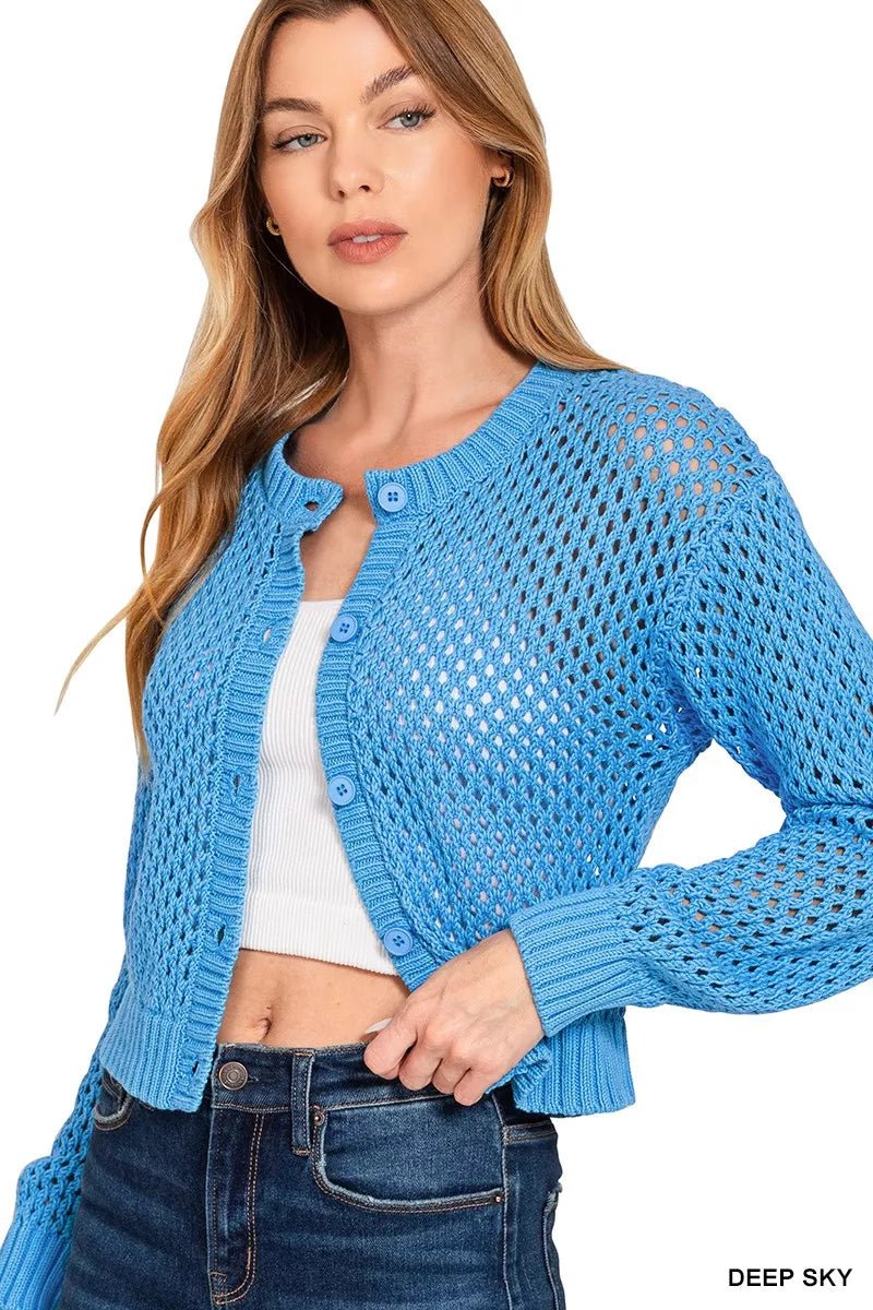 Zenana Button Down Lightweight Crochet Cardigan Sweater - Bitsy Gypsy Boutique