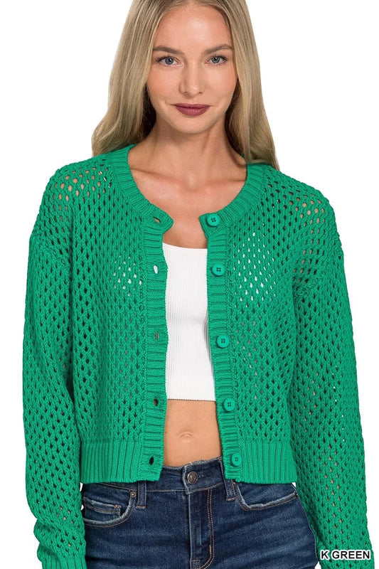 Zenana Button Down Lightweight Crochet Cardigan Sweater - Bitsy Gypsy Boutique