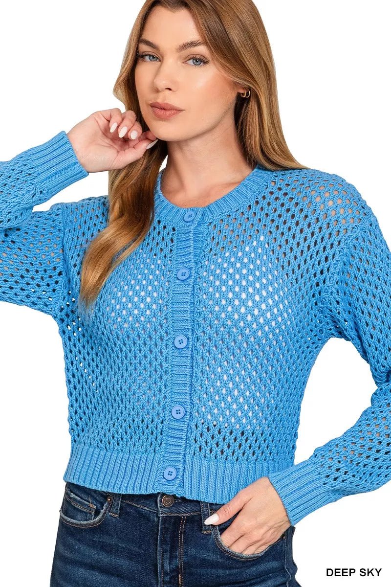 Zenana Button Down Lightweight Crochet Cardigan Sweater - Bitsy Gypsy Boutique