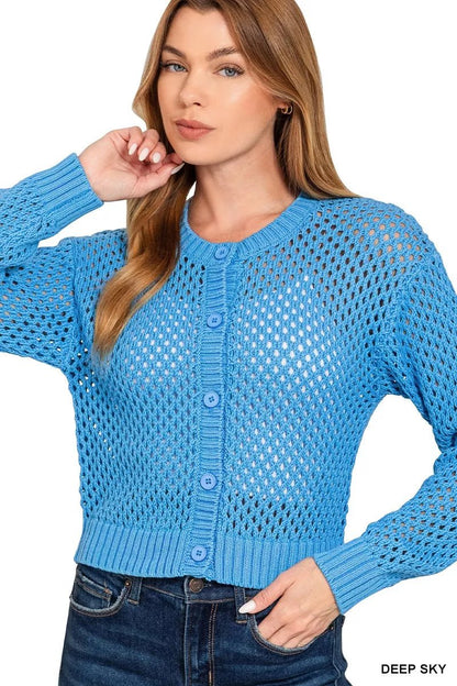 Zenana Button Down Lightweight Crochet Cardigan Sweater - Bitsy Gypsy Boutique