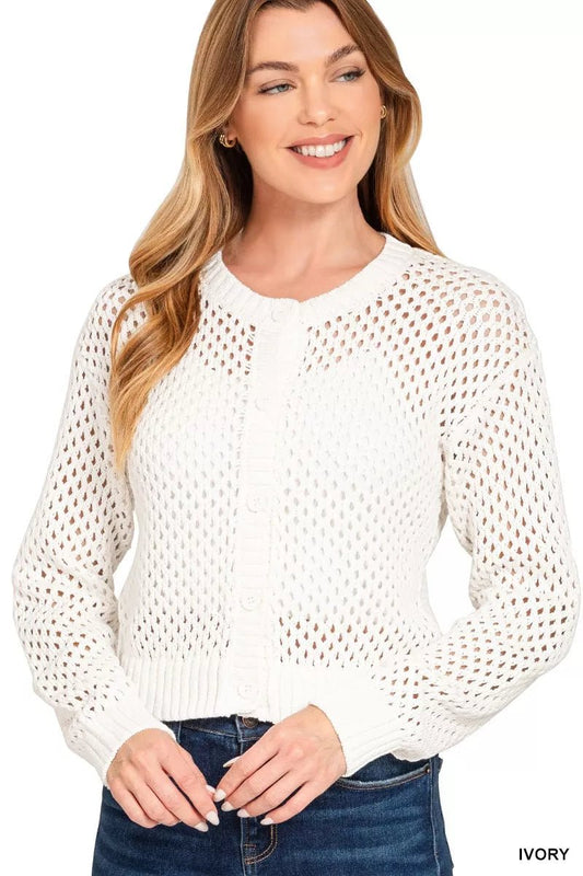 Zenana Button Down Lightweight Crochet Cardigan Sweater - Bitsy Gypsy Boutique