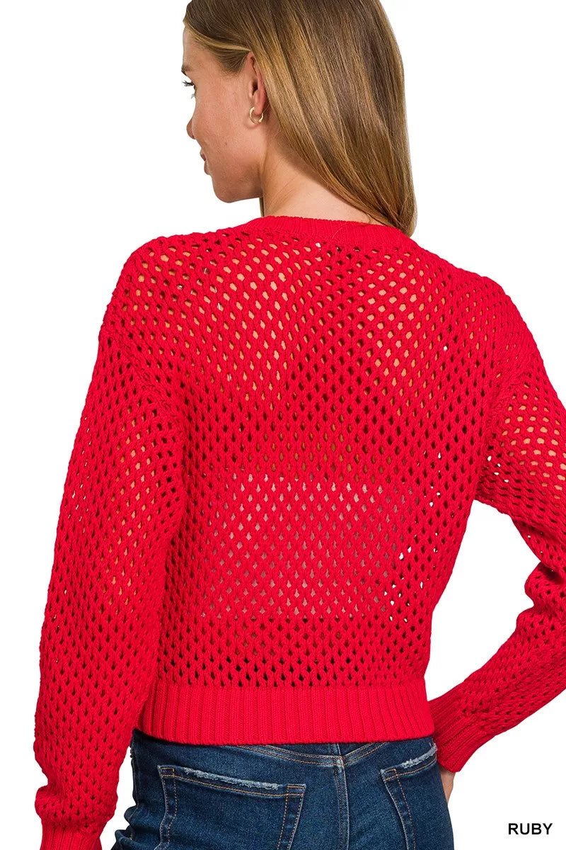 Zenana Button Down Lightweight Crochet Cardigan Sweater - Bitsy Gypsy Boutique