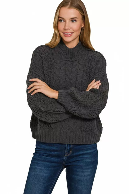 Zenana Cable - Knit Ribbed Turtleneck Sweater - Bitsy Gypsy Boutique