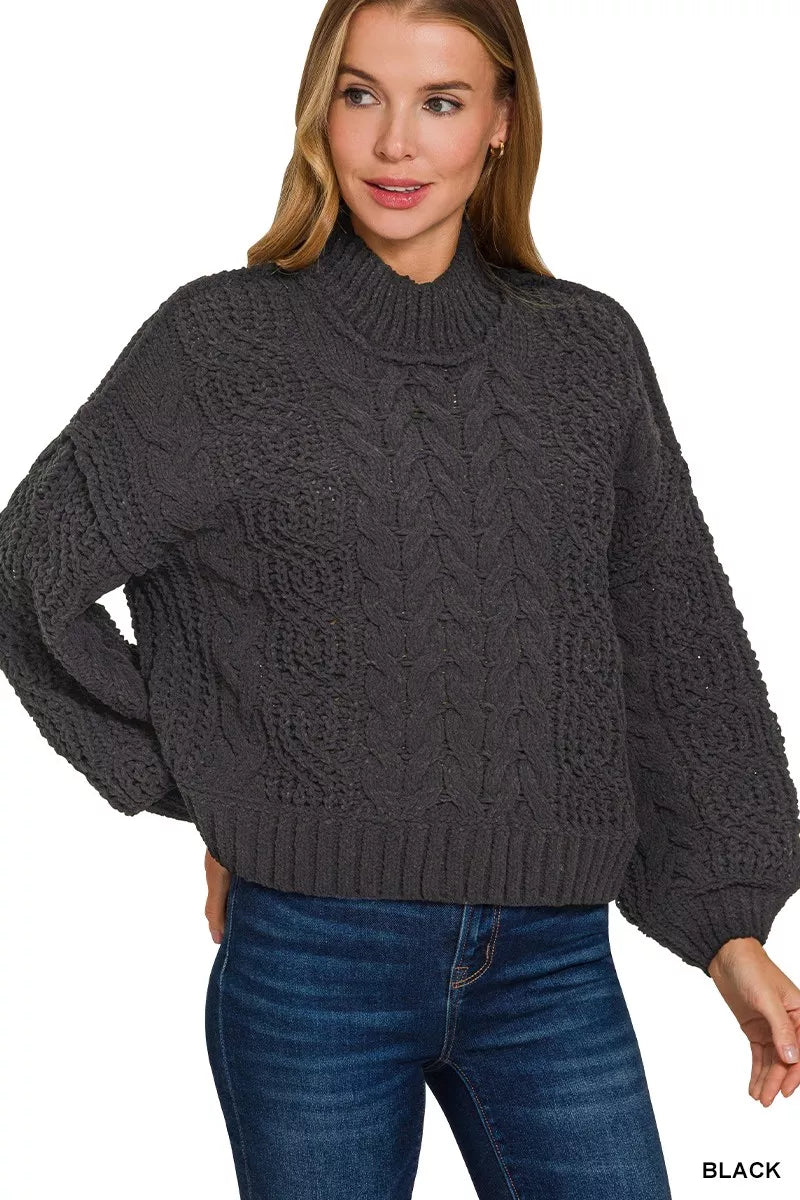 Zenana Cable - Knit Ribbed Turtleneck Sweater - Bitsy Gypsy Boutique