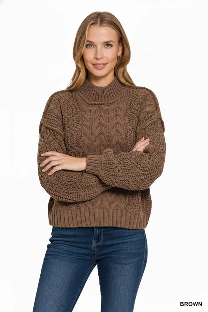 Zenana Cable - Knit Ribbed Turtleneck Sweater - Bitsy Gypsy Boutique