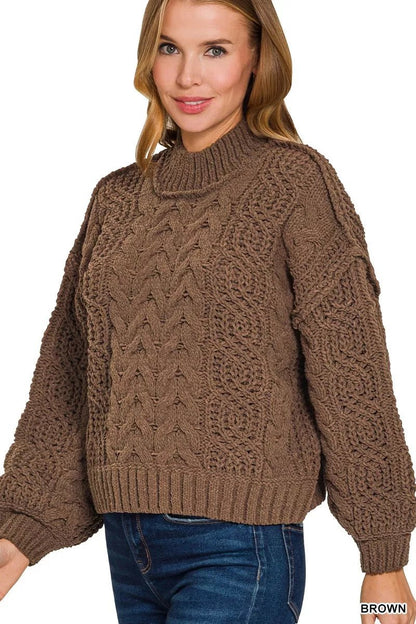 Zenana Cable - Knit Ribbed Turtleneck Sweater - Bitsy Gypsy Boutique