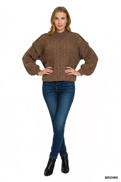 Zenana Cable - Knit Ribbed Turtleneck Sweater - Bitsy Gypsy Boutique