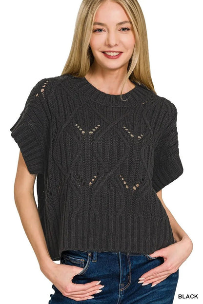 Zenana Cable Knit Short Sleeve Sweater - Bitsy Gypsy Boutique
