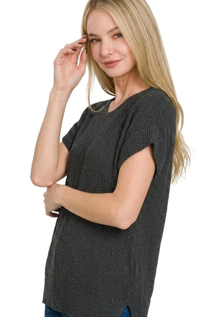 Zenana Center Seam Short Sleeve Sweater - Bitsy Gypsy Boutique