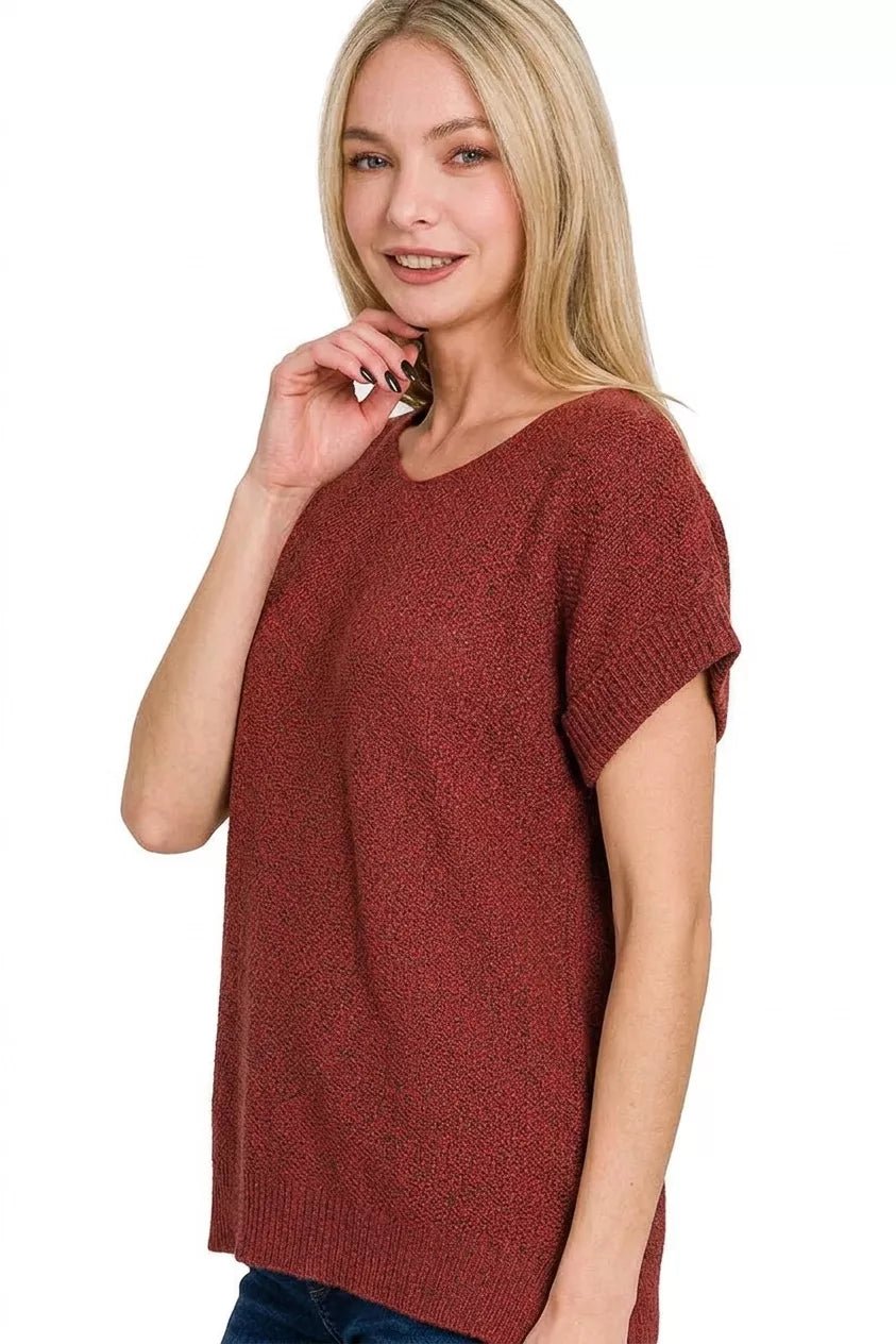 Zenana Center Seam Short Sleeve Sweater - Bitsy Gypsy Boutique