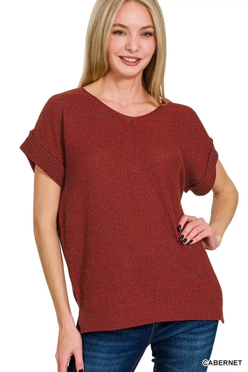Zenana Center Seam Short Sleeve Sweater - Bitsy Gypsy Boutique