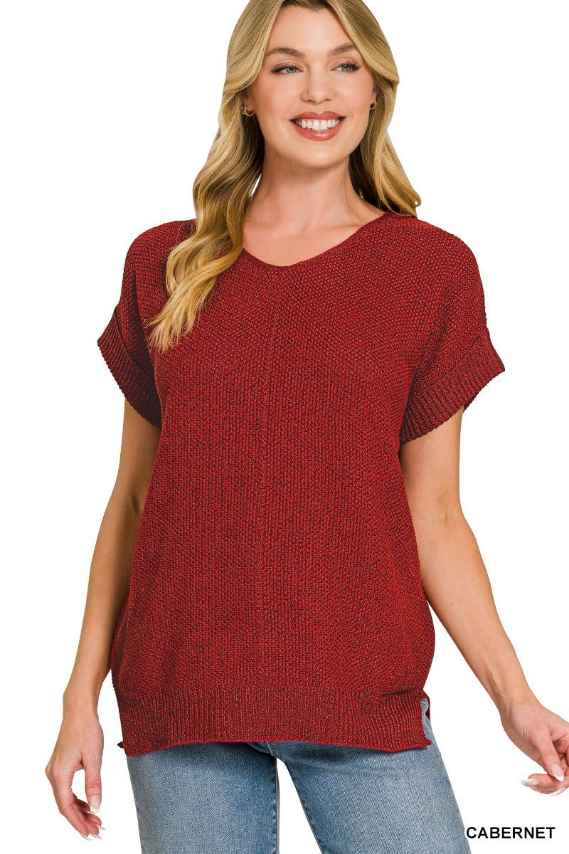 Zenana Center Seam Short Sleeve Sweater - Bitsy Gypsy Boutique