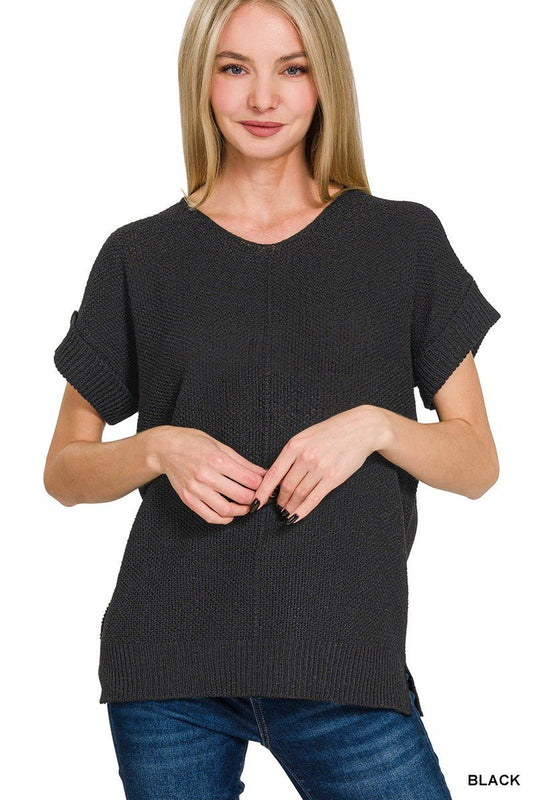 Zenana Center Seam Short Sleeve Sweater - Bitsy Gypsy Boutique