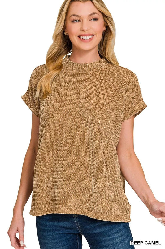 Zenana Chenille Waffle Cap Sleeve Sweater - Bitsy Gypsy Boutique