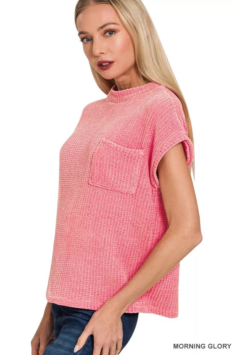 Zenana Chenille Waffle Short Sleeve Sweater - Bitsy Gypsy Boutique