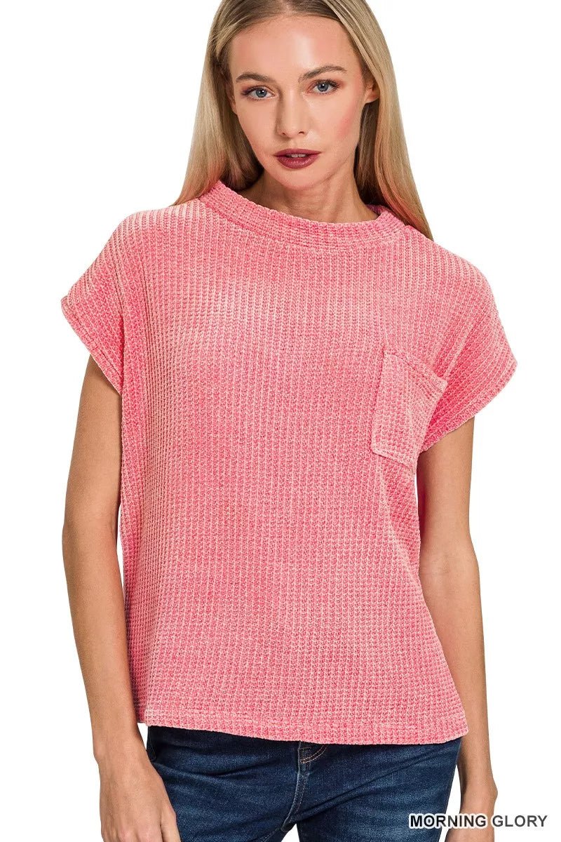 Zenana Chenille Waffle Short Sleeve Sweater - Bitsy Gypsy Boutique