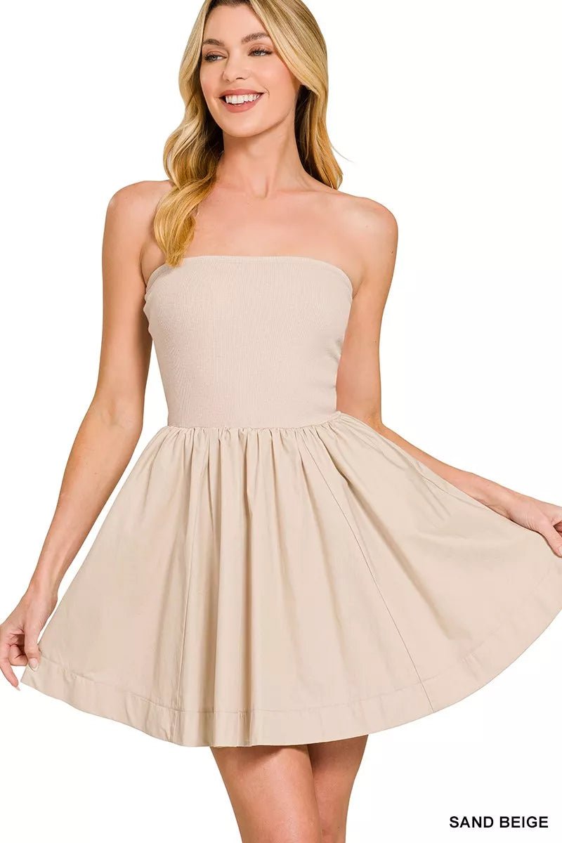 Zenana Combined Knit Tube Top Flare Mini Dress - Bitsy Gypsy Boutique