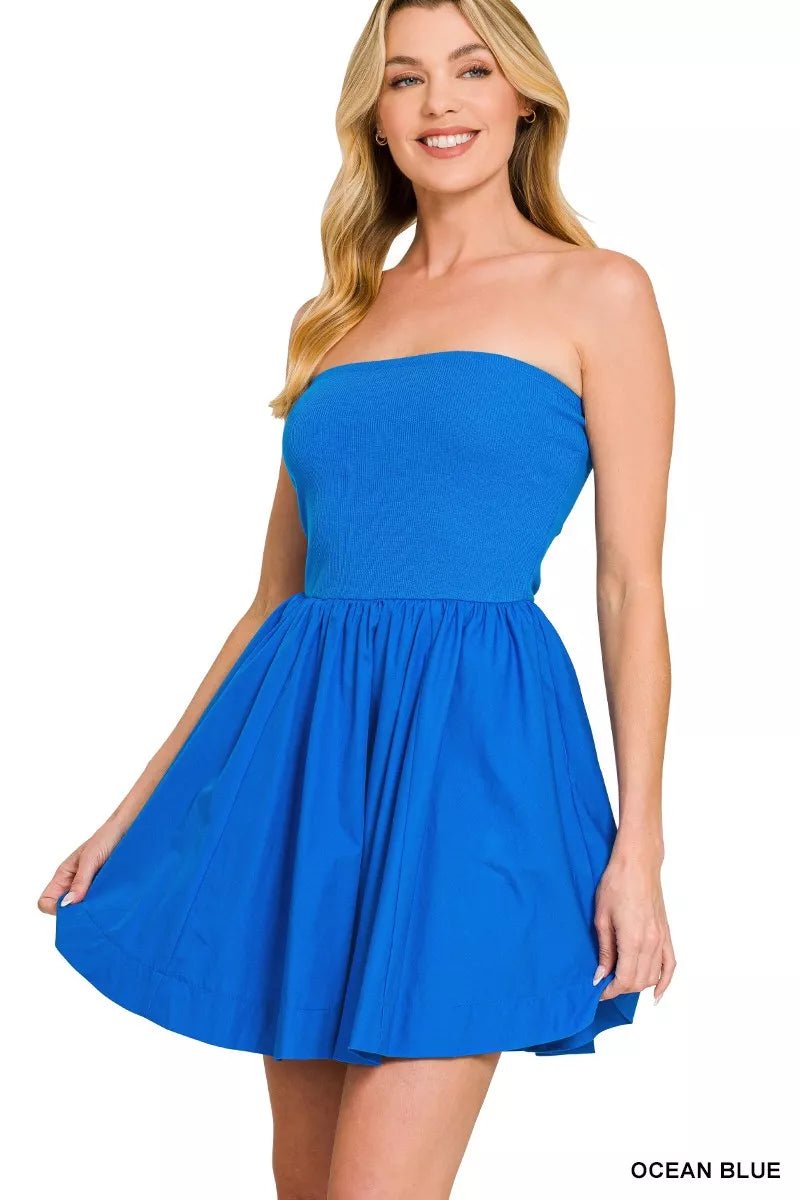 Zenana Combined Knit Tube Top Flare Mini Dress - Bitsy Gypsy Boutique